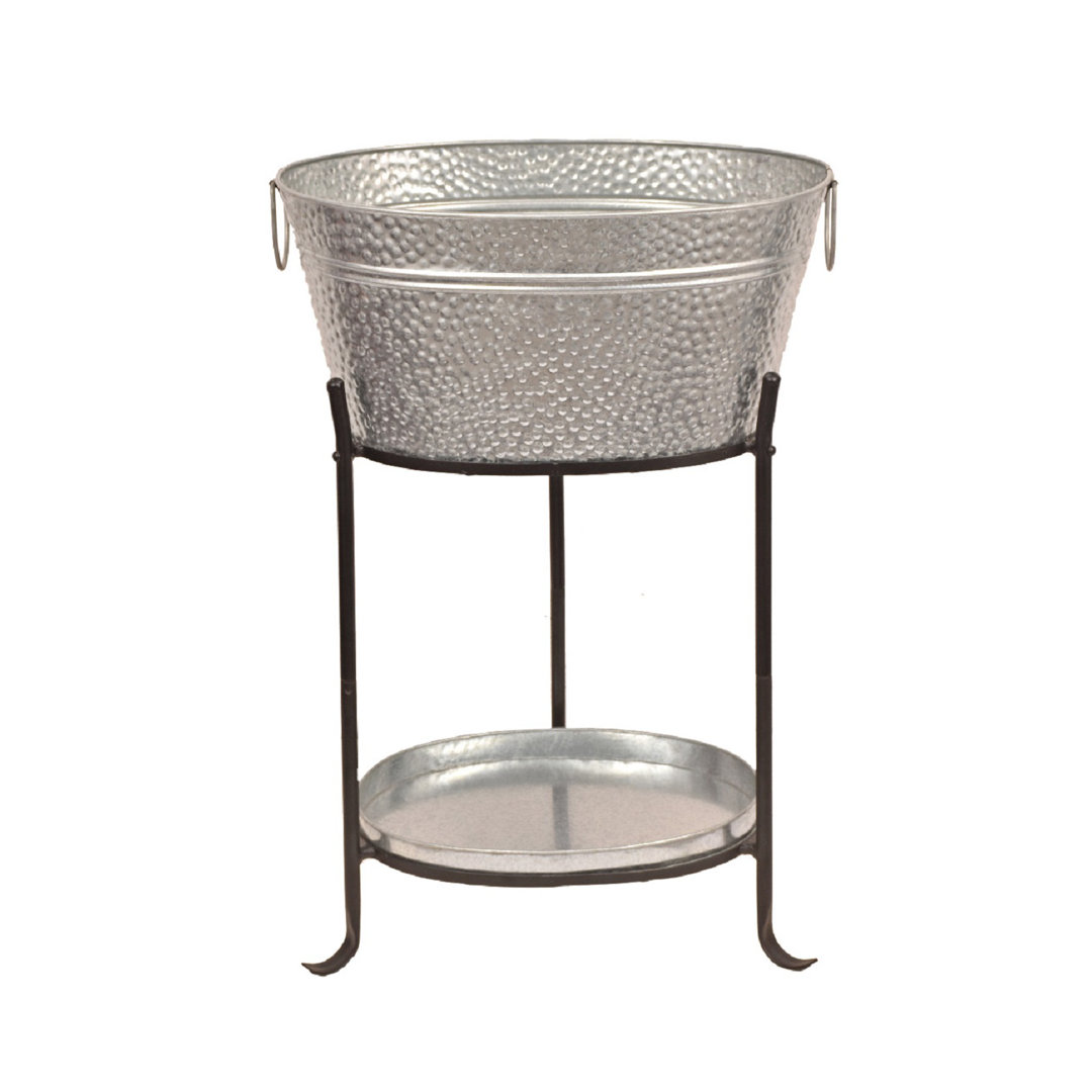 Cavalieri Beverage Tub With Drip Pan Tray And Stand Madhu's Collection Oval Galvanized Steel Pebbled Texture Beverage Tub, Rust Proof Handmade By Best Artisans from MG Decor Red Barrel StudioÂ.